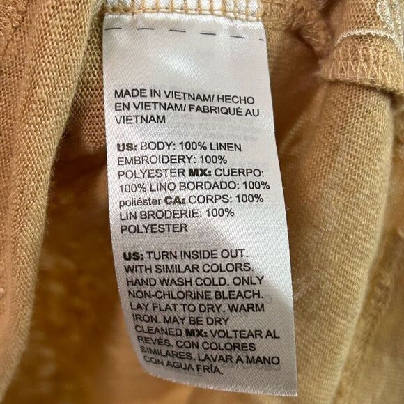 Chico’s Yellow Embroidered 100% Linen Short Sleeve Top Womens Size 2 (US Large) - Picture 9 of 15